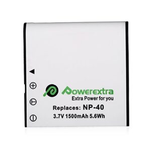 Powerextra 2 x NP-40 Battery and Charger Compatible with Casio NP-40, Casio Exilim EX-Z600, EX-Z750, EX-Z1000, EX-Z1050, EX-Z1080, EX-Z1200, Kodak AZ421(Free Car Charger Available)