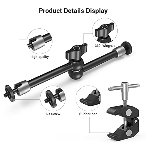 SmallRig Clamp w/ 1/4" and 3/8" Thread and 9.8 Inches Adjustable Friction Power Articulating Magic Arm with 1/4" Thread Screw for LCD Monitor/LED Lights - KBUM2732B