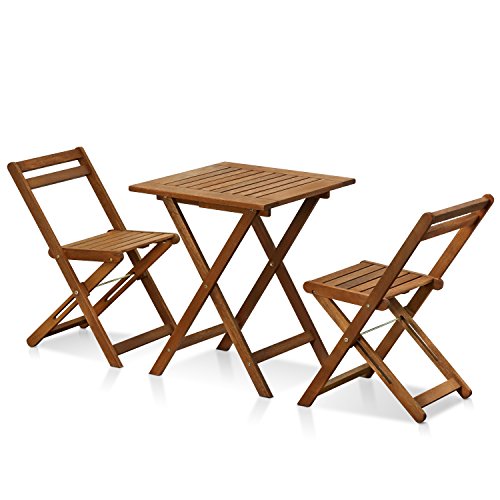 FURINNO Tioman Hardwood Patio Furniture Set C 3 Piece Bistro Set, Natural