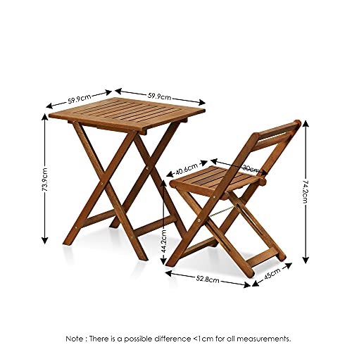 FURINNO Tioman Hardwood Patio Furniture Set C 3 Piece Bistro Set, Natural