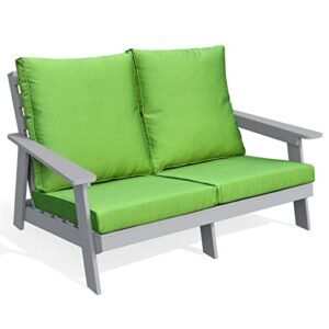 dwvo patio loveseat with cushion, hips all-weather resistant outdoor garden sofa wood grain outdoor couch with polyester pillow, green