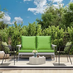 DWVO Patio Loveseat with Cushion, Hips All-Weather Resistant Outdoor Garden Sofa Wood Grain Outdoor Couch with Polyester Pillow, Green