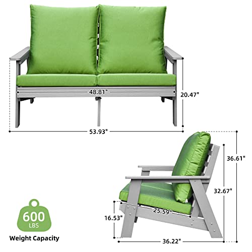 DWVO Patio Loveseat with Cushion, Hips All-Weather Resistant Outdoor Garden Sofa Wood Grain Outdoor Couch with Polyester Pillow, Green