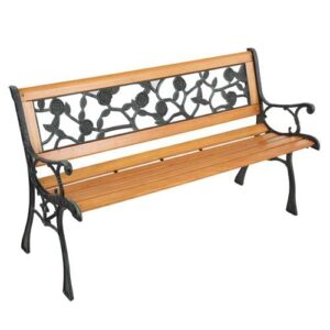cu alightup outvita 49.5in garden bench, deck hardwood seat and metal armrest for patio front porch path yard lawn (garden)