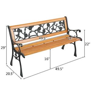 Cu Alightup Outvita 49.5in Garden Bench, Deck Hardwood Seat and Metal Armrest for Patio Front Porch Path Yard Lawn (Garden)