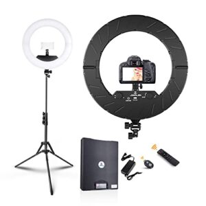 JJ JIANJIN Ring Light Kit:18Inch Outer 11.8Inch Inner 55W6700k Dimmable LED Light , Tripod Stand, Remote Controller,Box for Camera,Smartphone,YouTube,TikTok,Self-Portrait Shooting,CRI90,Black