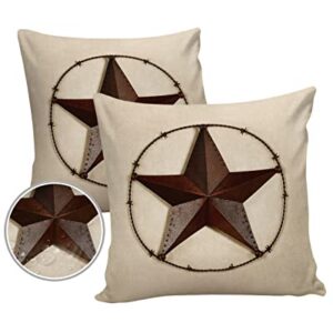 Vandarllin Outdoor Throw Pillows Covers 18X18 Set of 2 Waterproof Texas Lone Star Metal Art Decorative Zippered Cushion Covers for Patio Furniture, Rustic Lumbar Pillowcases