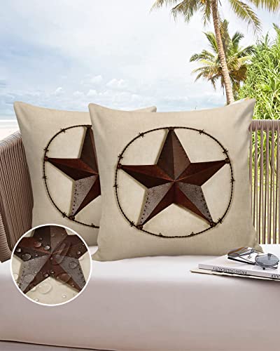 Vandarllin Outdoor Throw Pillows Covers 18X18 Set of 2 Waterproof Texas Lone Star Metal Art Decorative Zippered Cushion Covers for Patio Furniture, Rustic Lumbar Pillowcases