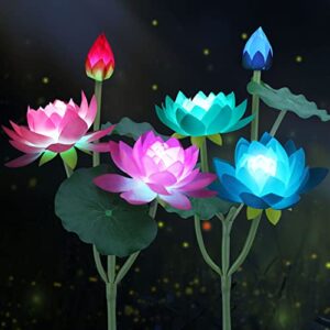 2 pack solar garden lights, upgraded solar lotus flower lights, 7 color changing solar decorative lights,waterproof solar powered outdoor lights for patio yard garden decor for outside(pink and white)