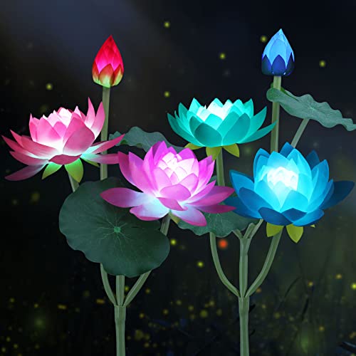 2 Pack Solar Garden Lights, Upgraded Solar Lotus Flower Lights, 7 Color Changing Solar Decorative Lights,Waterproof Solar Powered Outdoor Lights for Patio Yard Garden Decor for Outside(Pink and White)