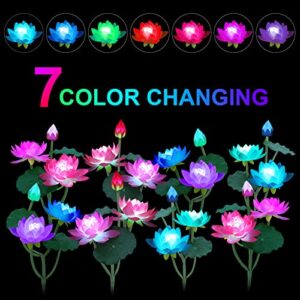 2 Pack Solar Garden Lights, Upgraded Solar Lotus Flower Lights, 7 Color Changing Solar Decorative Lights,Waterproof Solar Powered Outdoor Lights for Patio Yard Garden Decor for Outside(Pink and White)