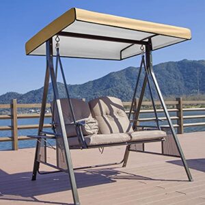 Elainilye Replacement Patio Swings Canopy Outdoor Replaceable Porch Top Cover Sunscreen Waterproof Garden Yard Swing Replacement Parts (Silver) (Beige)