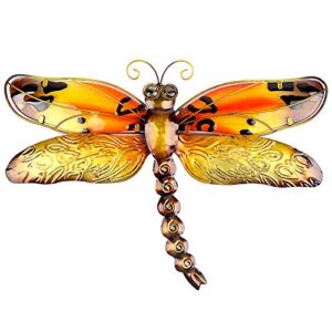 john’s studio metal dragonfly wall decor glass outdoor garden fence art, iron sculpture hanging decoration for home, living room, bedroom, yard, patio, porch