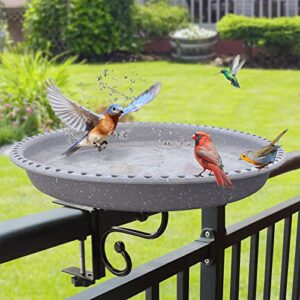 hpycohome bird bath for outdoors, horizontally stable durable large capacity birdbath for deck mount with adjustable metal clamp for garden patio lawn decorative