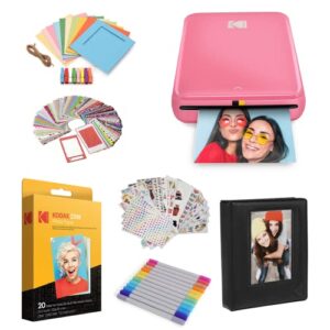 kodak step instant color photo printer with bluetooth/nfc, zink technology & kodak app for ios & android (pink) starter bundle