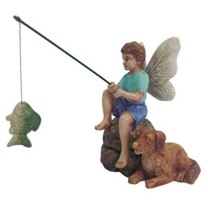 tg,llc treasure gurus miniature fairy boy fishing with dog garden ornament dollhouse decor accessory