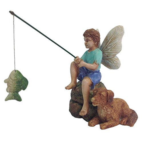 TG,LLC Treasure Gurus Miniature Fairy Boy Fishing with Dog Garden Ornament Dollhouse Decor Accessory