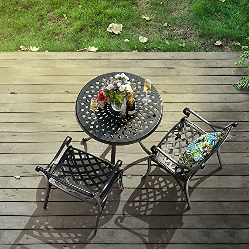 Nuu Garden 31 Inch Patio Dining Table, Cast Aluminum Patio Table with Umbrella Hole, Round Outdoor Bistro Table for Backyard, Garden, Patio, Porch, Black with Antique Bronze Edging