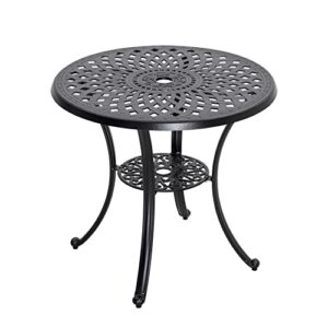 Nuu Garden 31 Inch Patio Dining Table, Cast Aluminum Patio Table with Umbrella Hole, Round Outdoor Bistro Table for Backyard, Garden, Patio, Porch, Black with Antique Bronze Edging