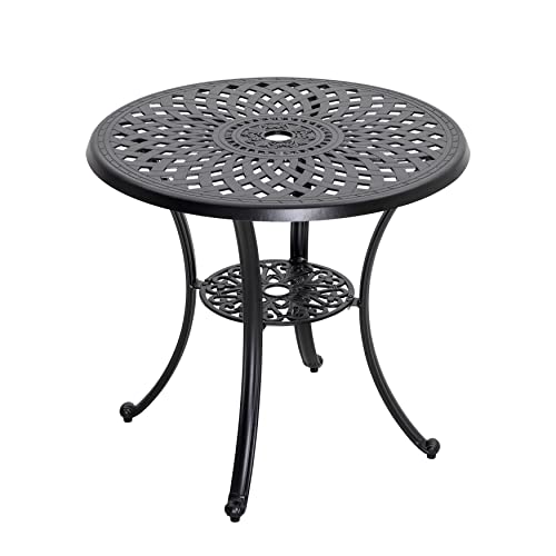 Nuu Garden 31 Inch Patio Dining Table, Cast Aluminum Patio Table with Umbrella Hole, Round Outdoor Bistro Table for Backyard, Garden, Patio, Porch, Black with Antique Bronze Edging