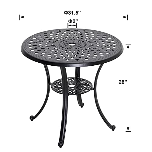 Nuu Garden 31 Inch Patio Dining Table, Cast Aluminum Patio Table with Umbrella Hole, Round Outdoor Bistro Table for Backyard, Garden, Patio, Porch, Black with Antique Bronze Edging