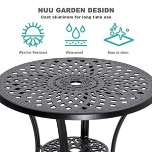 Nuu Garden 31 Inch Patio Dining Table, Cast Aluminum Patio Table with Umbrella Hole, Round Outdoor Bistro Table for Backyard, Garden, Patio, Porch, Black with Antique Bronze Edging