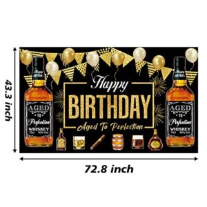 Whiskey Birthday Party Decorations for Men, Large Black Gold Aged to Perfection Birthday Poster Party Supplies, Whiskey Themed Cheer and Beer Themed Happy Birthday Banner Backdrop Photo Booth Props