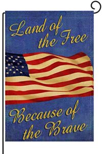 dyrenson home decorative outdoor 4th of july patriotic memorial day garden flag double sided, land of the free because of the brave house yard flag, 9/11 decorations, usa holiday outdoor flag 12 x 18