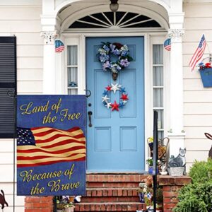 Dyrenson Home Decorative Outdoor 4th of July Patriotic Memorial Day Garden Flag Double Sided, Land of The Free Because of The Brave House Yard Flag, 9/11 Decorations, USA Holiday Outdoor Flag 12 x 18