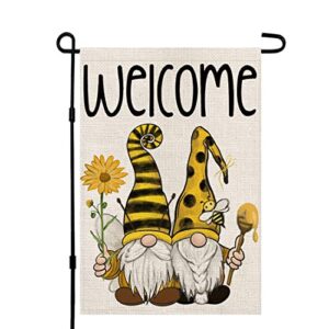 CROWNED BEAUTY Summer Gnomes Garden Flag Welcome Sunflower Bee Honey Yard 12x18 Inch Small Double Sided Outside Decoration Party Farmhouse Décor