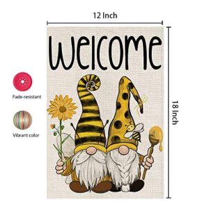 CROWNED BEAUTY Summer Gnomes Garden Flag Welcome Sunflower Bee Honey Yard 12x18 Inch Small Double Sided Outside Decoration Party Farmhouse Décor