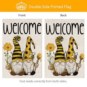 CROWNED BEAUTY Summer Gnomes Garden Flag Welcome Sunflower Bee Honey Yard 12x18 Inch Small Double Sided Outside Decoration Party Farmhouse Décor