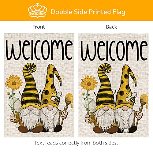 CROWNED BEAUTY Summer Gnomes Garden Flag Welcome Sunflower Bee Honey Yard 12x18 Inch Small Double Sided Outside Decoration Party Farmhouse Décor