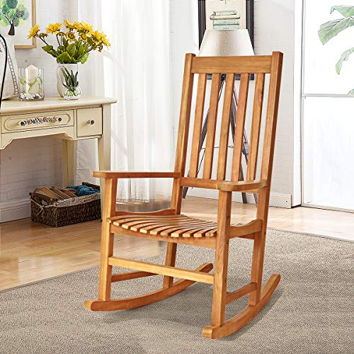 Giantex Rocking Chair Acacia Wood Frame Outdoor& Indoor for Garden, Lawn, Balcony, Backyard and Patio Porch Rocker (1, Natural)