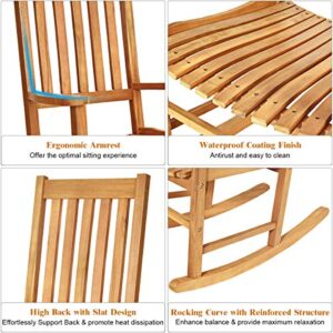 Giantex Rocking Chair Acacia Wood Frame Outdoor& Indoor for Garden, Lawn, Balcony, Backyard and Patio Porch Rocker (1, Natural)