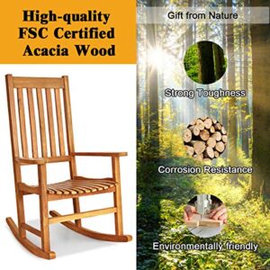 Giantex Rocking Chair Acacia Wood Frame Outdoor& Indoor for Garden, Lawn, Balcony, Backyard and Patio Porch Rocker (1, Natural)