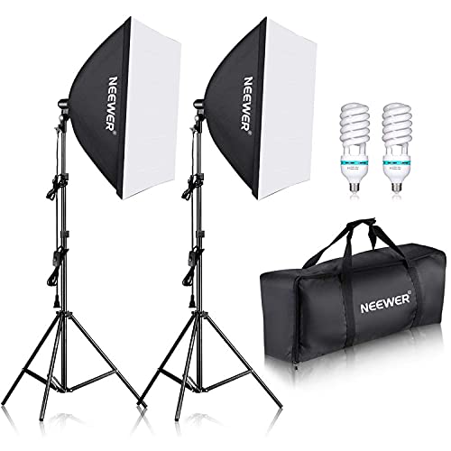 NEEWER 700W Equivalent Softbox Lighting Kit, 2Pack 5500K CFL Lighting Bulbs, 24x24 inches Softboxes with E27 Socket, Photography Continuous Lighting Kit Photo Studio Equipment