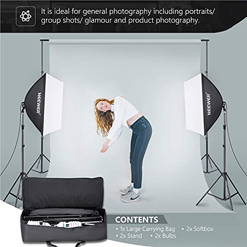 NEEWER 700W Equivalent Softbox Lighting Kit, 2Pack 5500K CFL Lighting Bulbs, 24x24 inches Softboxes with E27 Socket, Photography Continuous Lighting Kit Photo Studio Equipment