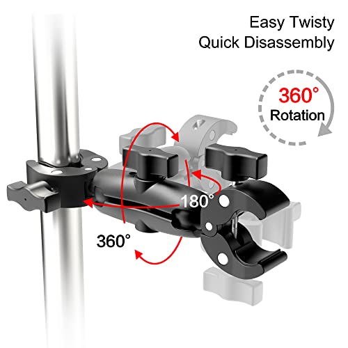 Taisioner Double Mount Clamp Bracket Monitor Magic Socket Arm for Desk Photo Studio Light Stand, Photography Reflector, Photo Boom Stand, Cross Bars, Umbrella, Pole Stick Shoot Accessories Tools