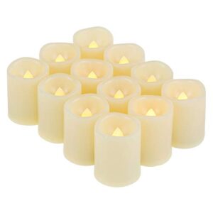 flameless led battery operated votive candles with timer flickering plastic votives for home garden wedding party christmas halloween decorations pumpkin lights, batteries included, 12 pack