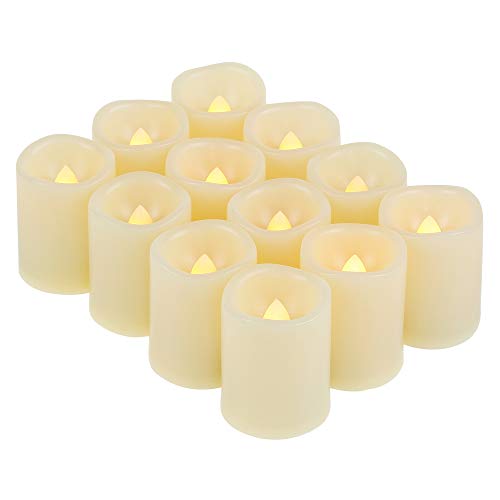 Flameless LED Battery Operated Votive Candles with Timer Flickering Plastic Votives for Home Garden Wedding Party Christmas Halloween Decorations Pumpkin Lights, Batteries Included, 12 Pack