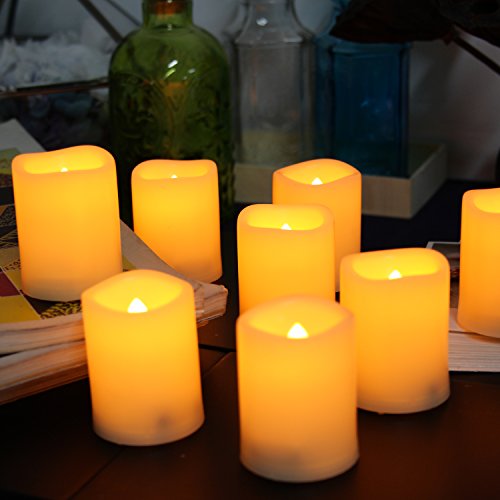 Flameless LED Battery Operated Votive Candles with Timer Flickering Plastic Votives for Home Garden Wedding Party Christmas Halloween Decorations Pumpkin Lights, Batteries Included, 12 Pack