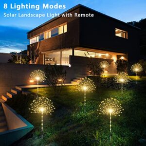AOFLICT Solar Garden Lights, 4 Pack 126 LED Solar Firework Lights with Remote, 8 Lighting Modes Garden Firework Lights Outdoor Waterproof for Pathway, Backyard, Christmas, Party Decor (Warm White)