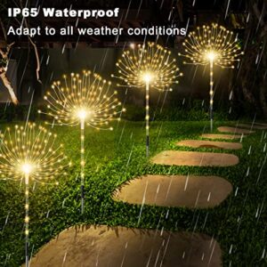 AOFLICT Solar Garden Lights, 4 Pack 126 LED Solar Firework Lights with Remote, 8 Lighting Modes Garden Firework Lights Outdoor Waterproof for Pathway, Backyard, Christmas, Party Decor (Warm White)