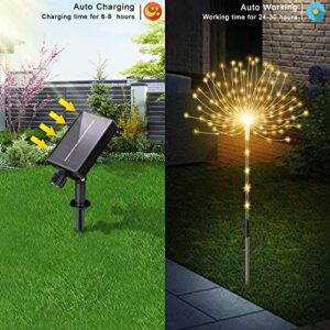 AOFLICT Solar Garden Lights, 4 Pack 126 LED Solar Firework Lights with Remote, 8 Lighting Modes Garden Firework Lights Outdoor Waterproof for Pathway, Backyard, Christmas, Party Decor (Warm White)