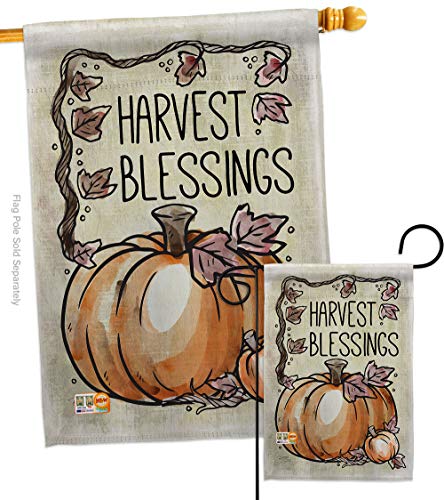 Breeze Decor Harvest Blessings Garden House Flags Set Falltime Autumn Scarecrow Pumkins Sunflower Leaves Season Autumntime Gathering Small Decorative Gift Yard Banner Double-Sided Made in USA 28 X 40