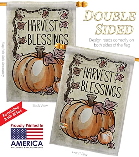 Breeze Decor Harvest Blessings Garden House Flags Set Falltime Autumn Scarecrow Pumkins Sunflower Leaves Season Autumntime Gathering Small Decorative Gift Yard Banner Double-Sided Made in USA 28 X 40