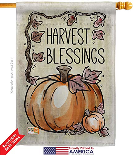 Breeze Decor Harvest Blessings Garden House Flags Set Falltime Autumn Scarecrow Pumkins Sunflower Leaves Season Autumntime Gathering Small Decorative Gift Yard Banner Double-Sided Made in USA 28 X 40