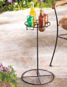 ldi patio furniture metal 4 beverage drink holder table in black – great for camping
