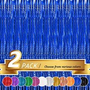 btsd-home blue foil fringe curtain, metallic photo booth backdrop tinsel door curtains for wedding birthday bridal shower baby shower bachelorette christmas party decorations(2 pack, 6ft x 8ft)